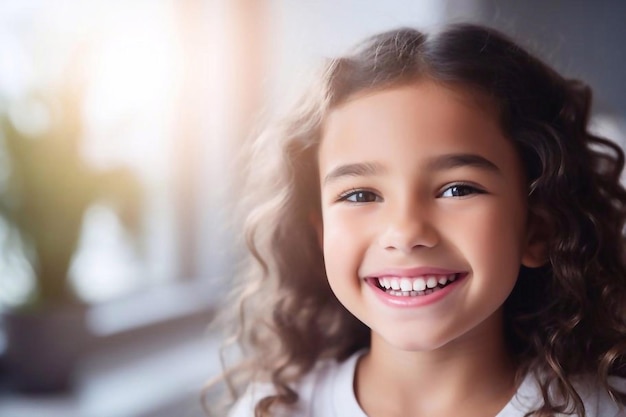 Criança com aparelho ortodôntico removível na boca Conceito de dentes saudáveis e um sorriso bonito