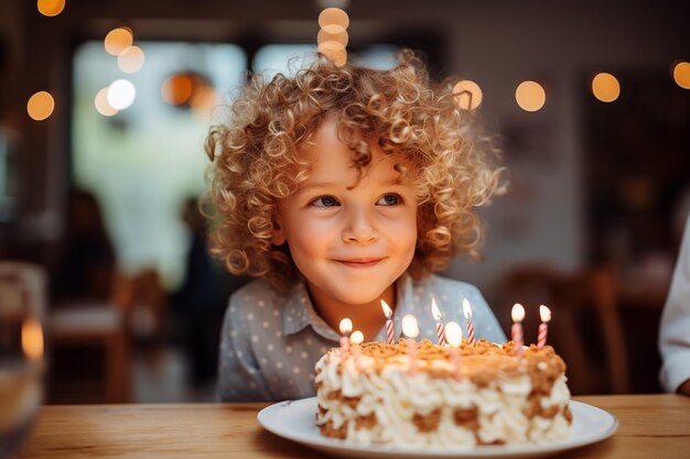 Criança com bolo de aniversário