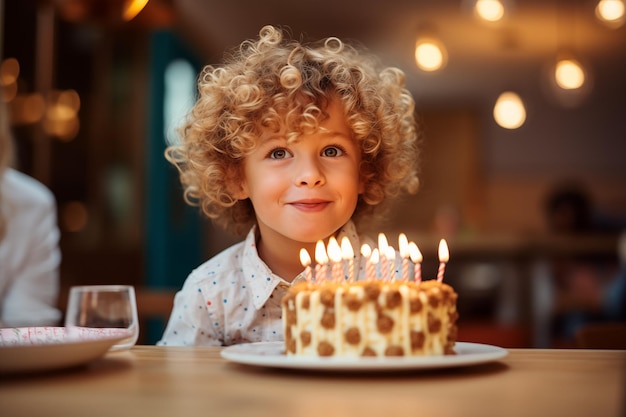 Criança com bolo de aniversário