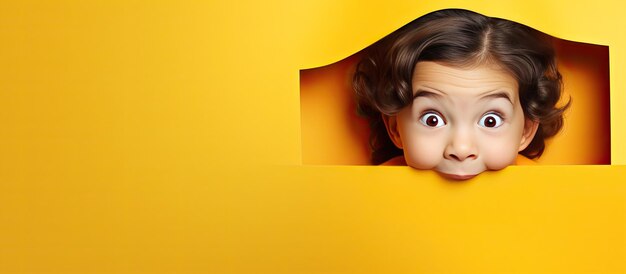 Foto criança com papel amarelo surpreendeu o espaço para anúncio