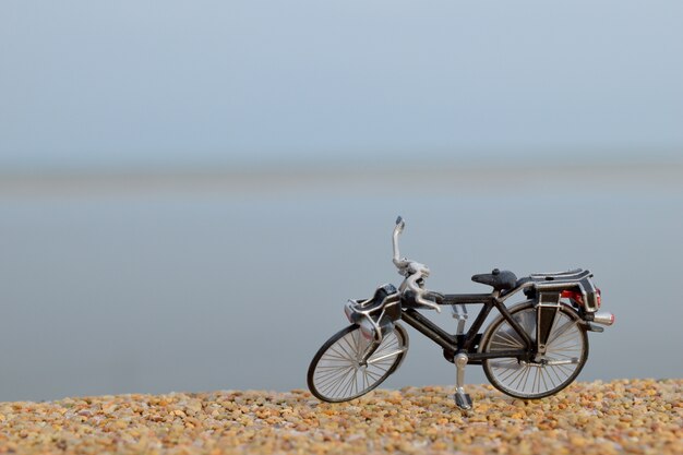 Foto criança, com, um, bicicleta brinquedo