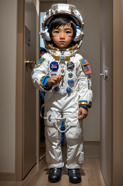 Foto criança como astronauta brincando dentro da casa do banheiro