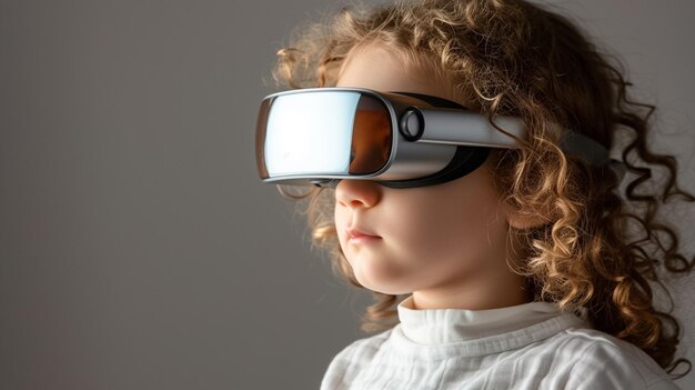 Criança de 3 anos com óculos de sol de realidade virtual