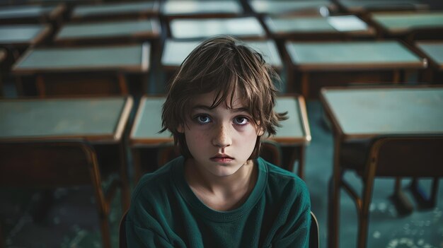 Foto criança de escola ansiosa e triste