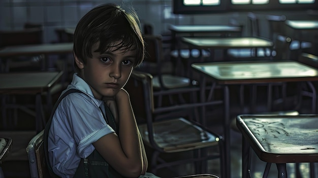Criança de escola deprimida e triste