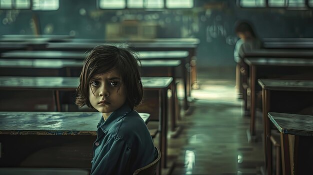 Foto criança de escola negligenciada e triste