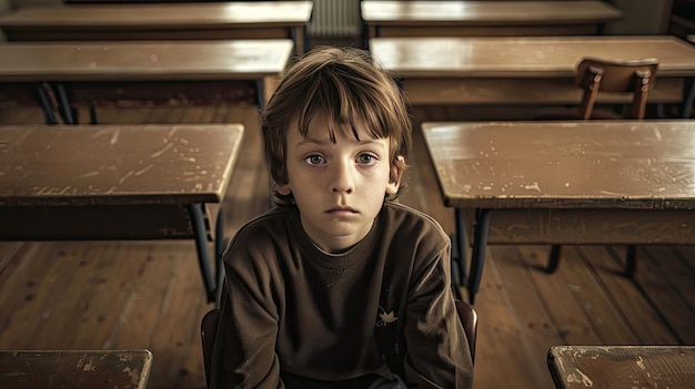 Foto criança de escola sobrecarregada e triste