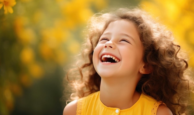 Criança feliz em um fundo amarelo brilhante