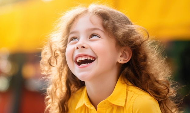 Foto criança feliz em um fundo amarelo brilhante
