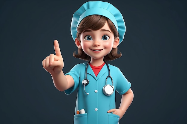 Criança feliz médico criança médico apontando o dedo ocupação criança personagem renderização 3D