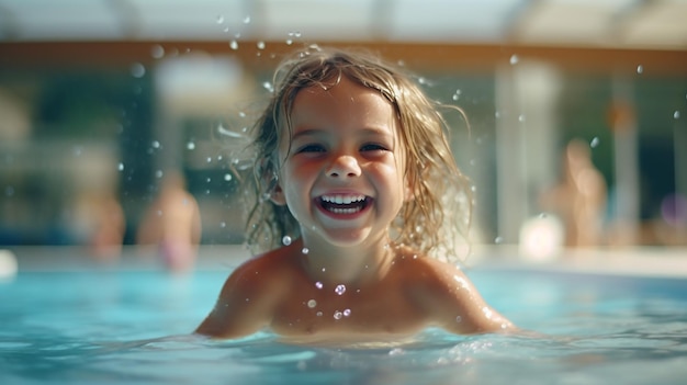 criança feliz numa piscina