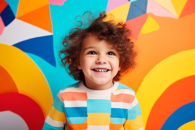 Criança feliz sorridente Retrato de uma criança alegre em um fundo colorido gerado por IA