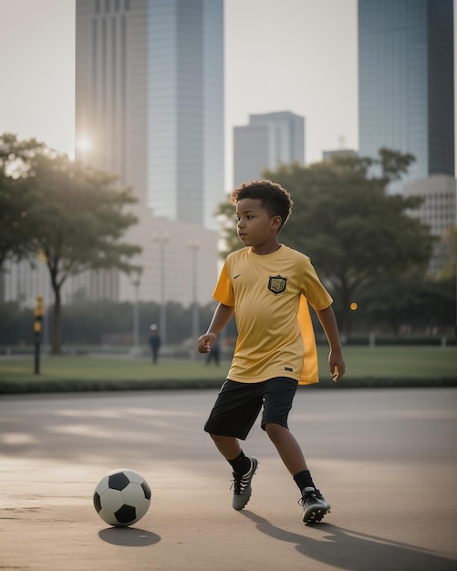 Criança jogando futebol futebol