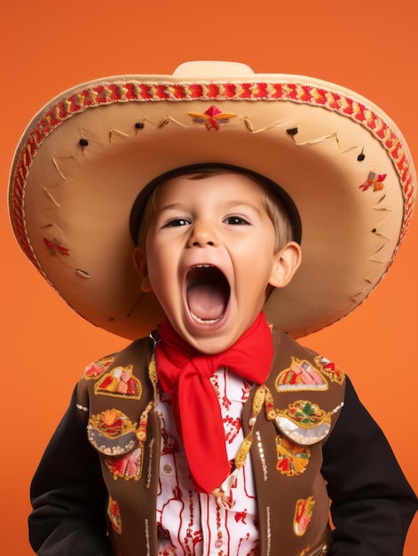 Foto criança mexicana feliz em roupas casuais contra um fundo neutro