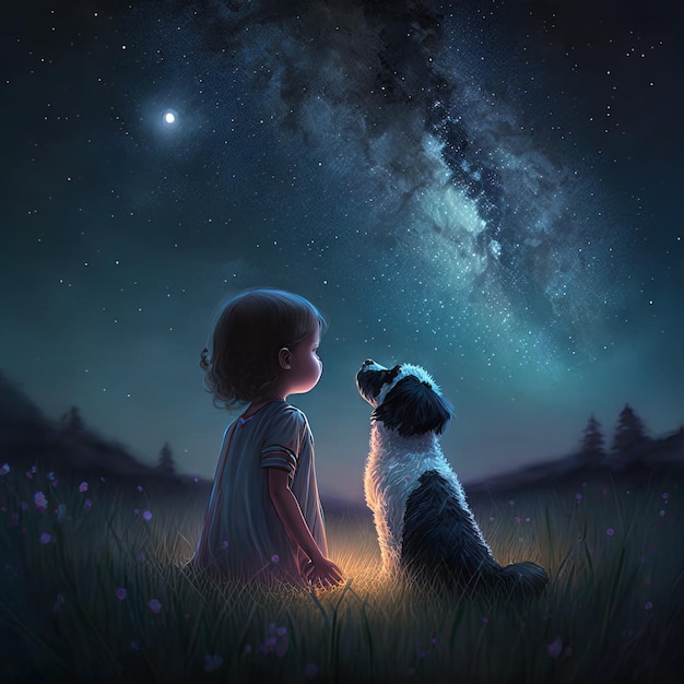 criança olhando para as estrelas atmosfera de sonho de uma criança generativa ai