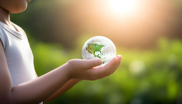 Criança segurando um globo em suas mãos