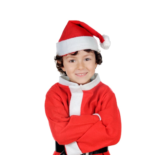 Criança sorridente feliz vestindo roupas de Natal