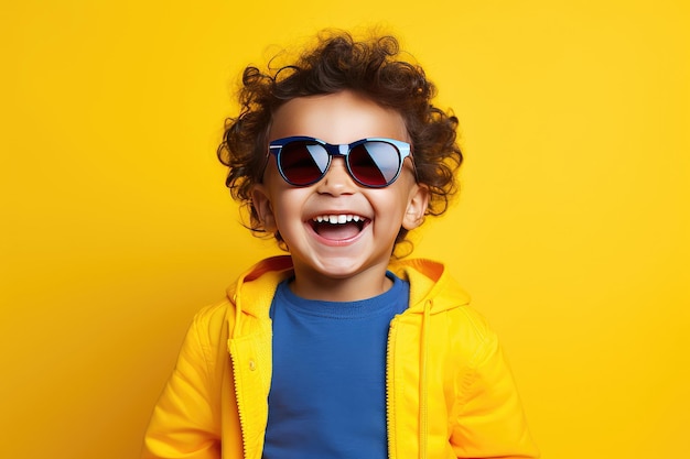 Foto criança sorrindo em fundo amarelo