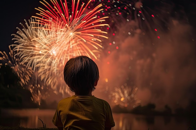 Criança vendo fogos de artifício