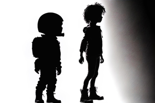 Criança vestida como um astronauta completo com silhueta e contorno