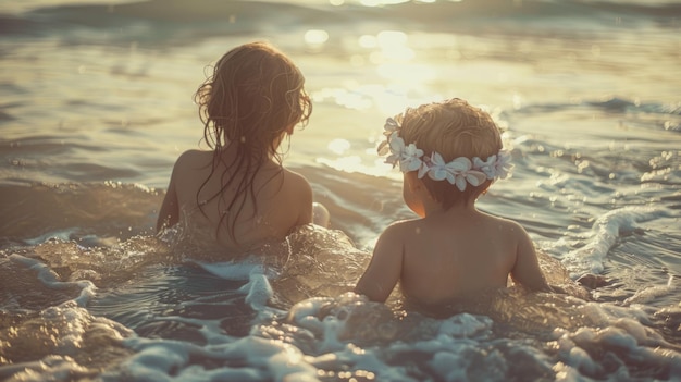 Crianças a banhar-se no mar