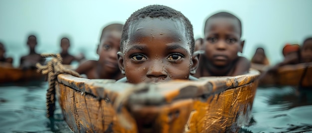 Crianças africanas embarcando em viagem de migração para a Europa Um conceito de retrato Crianças africas migração Europa Retratos viagem