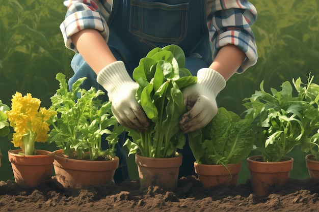 Crianças ajudam a plantar legumes no jardim da escola durante a aula de agricultura