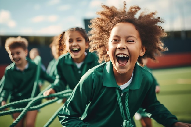 Crianças alegres em roupas esportivas e rindo