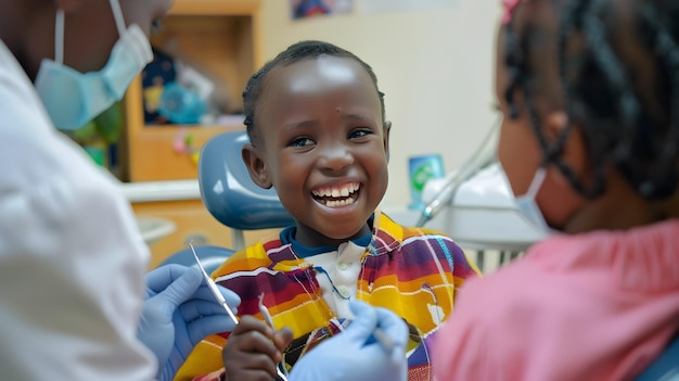 Crianças alegres envolvidas em cuidados dentários aprendem por meio de jogos e atividades interativas na Clínica de Acolhimento