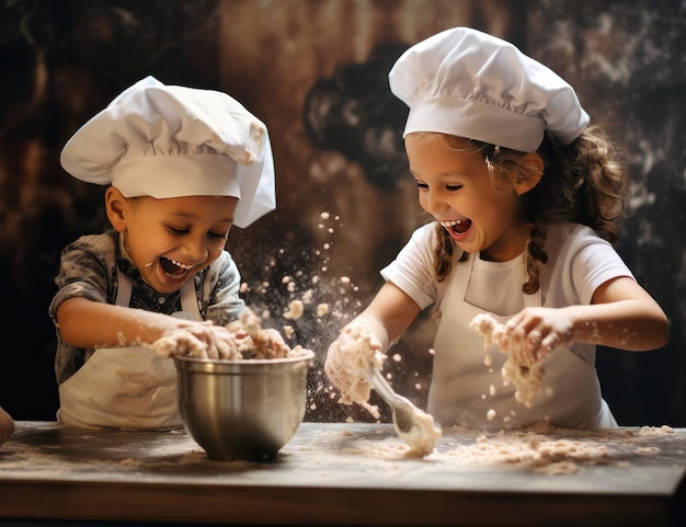 Foto crianças alegres preparam a comida
