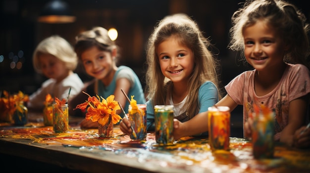 Crianças bonitas a pintar.