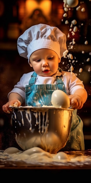 Foto crianças bonitas na cozinha.