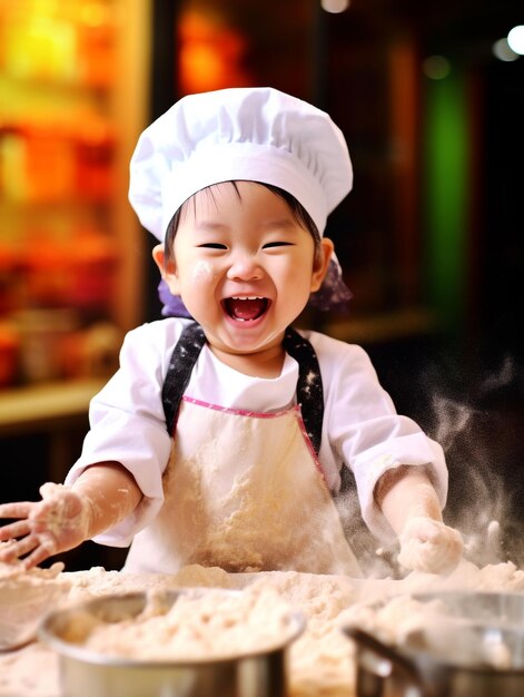 Foto crianças bonitas na cozinha.