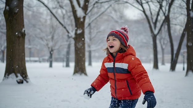 Crianças brincalhonhas se divertindo no parque em um dia de inverno nevado