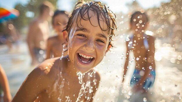 crianças brincam em um splash pad seu riso ecoando como eles correm através de riachos de água tempo de férias de verão