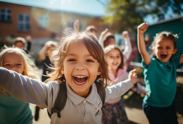 Foto crianças brincam no pátio da escola