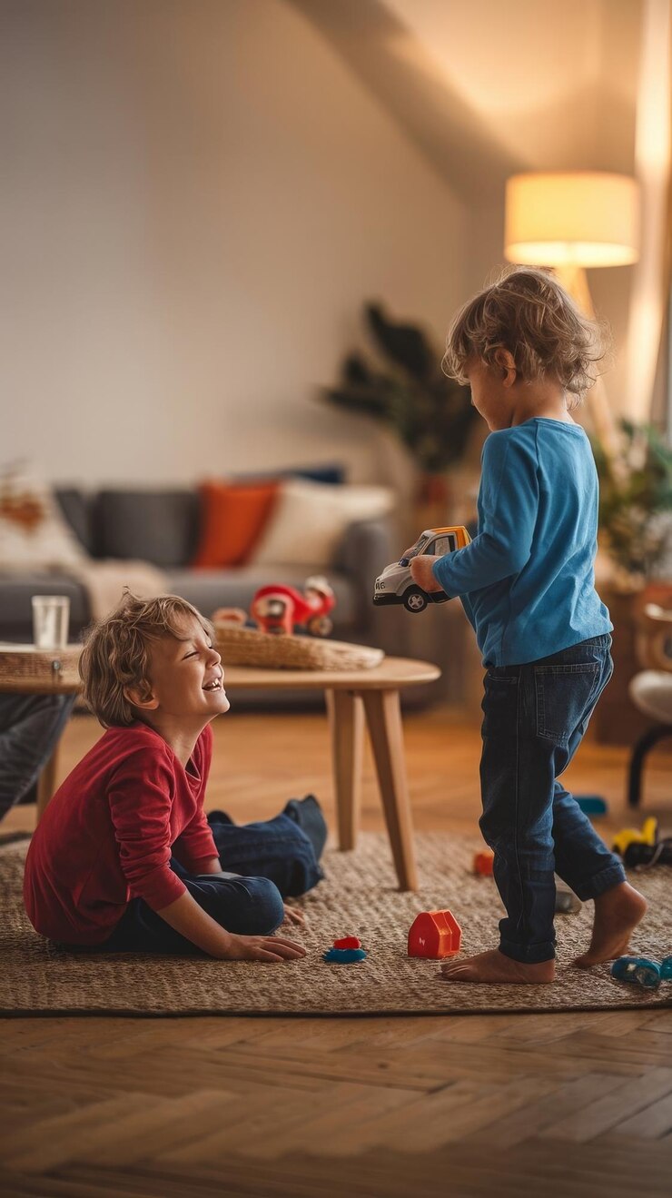 Foto crianças brincando em casa aconchegante