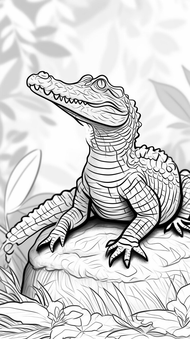 Foto crianças colorando o crocodilo desfrutando do sol