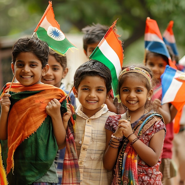 crianças com a bandeira do seu país celebrando o dia das crianças