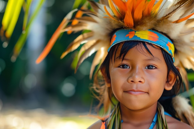 Crianças da tribo amazônica orientadas para a natureza geram Ai