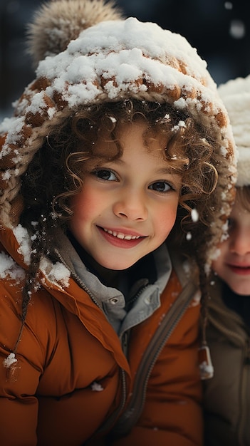 Crianças de Natal brincando na neve