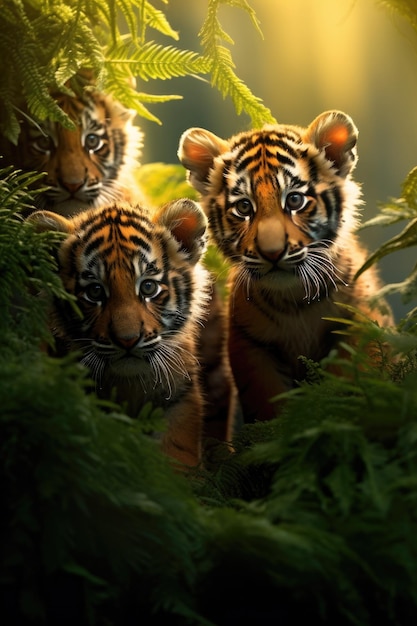 Crianças de tigre Retrato na selva