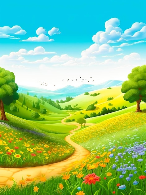 Crianças decorativas da paisagem do verão Ilustração Dia do autismo Arte vetorial Papel de parede