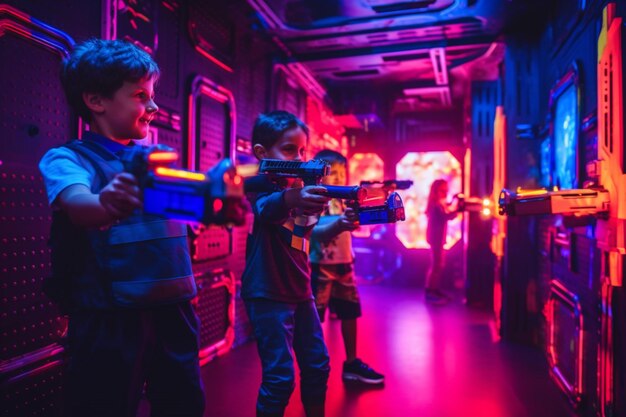 Crianças desfrutando de um jogo de laser tag