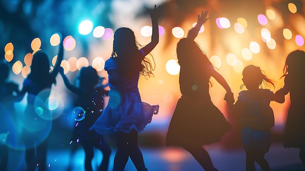 Crianças despreocupadas dançando em uma festa de praia de verão