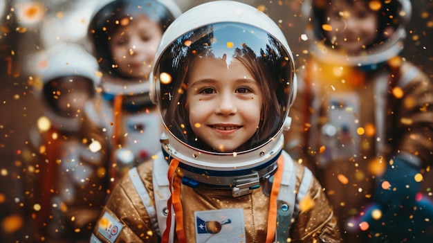 Foto crianças disfarçadas de astronautas em uma festa