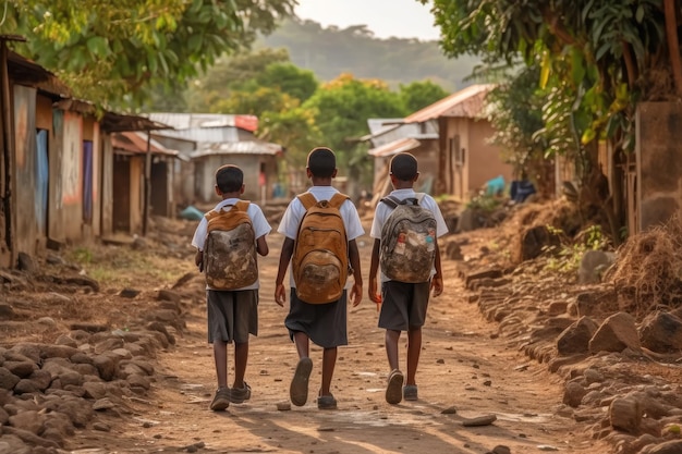 Crianças em idade escolar em áreas pobres vão à escola Serviços de educação de IA generativa na Ásia