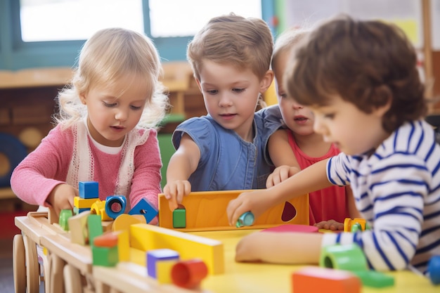 Crianças em idade pré-escolar brincando com cubos Ilustração generativa de IA