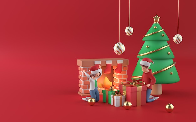 Crianças em renderização 3D de Natal