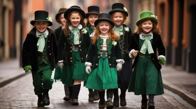 Foto crianças em trajes tradicionais para as celebrações do dia de são patrício